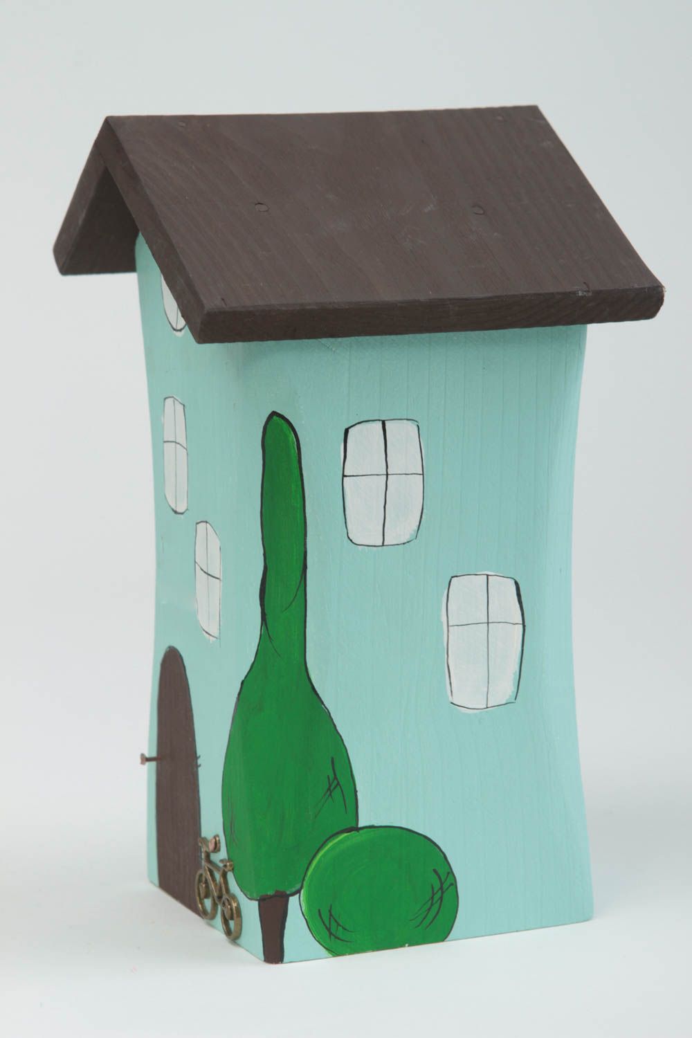 Figura artesanal con forma de casa azul regalo original decoración de hogar foto 2