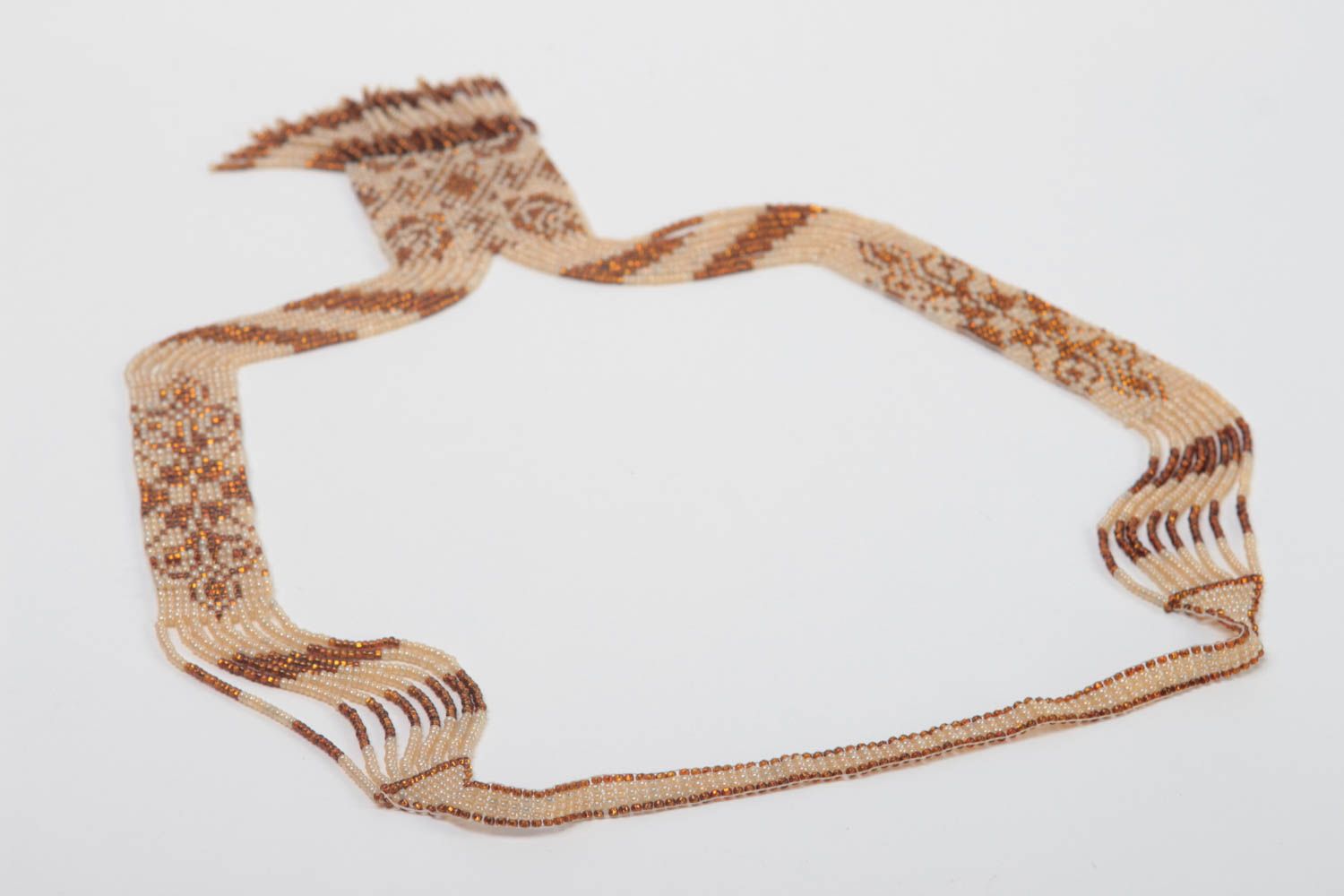 Колье из бисера украшение ручной работы коричневый гердан из бисера длинный фото 4
