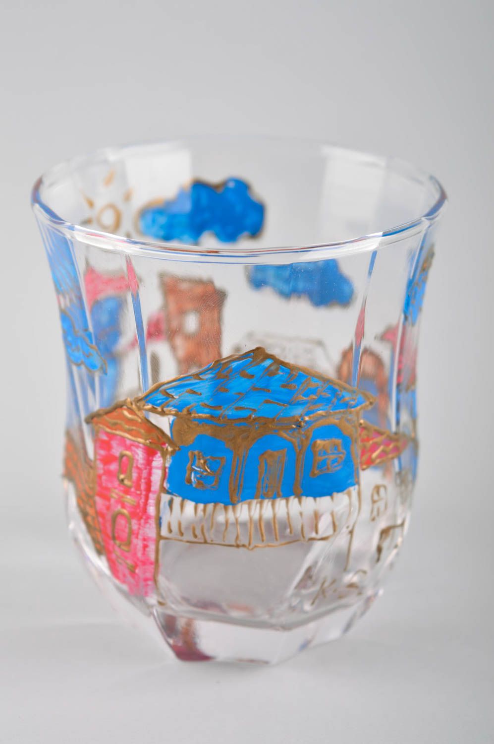Vaso de vidrio artesanal con casas utensilio de cocina menaje del hogar foto 2