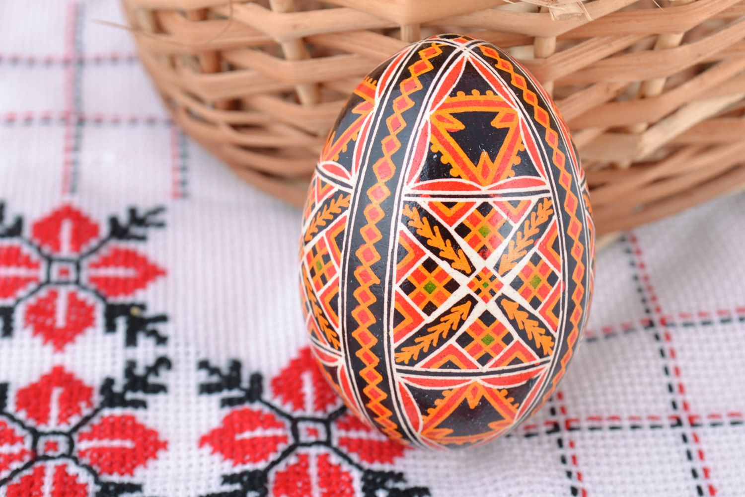 Handmade bright painted chicken egg with traditional ornament for Easter photo 1