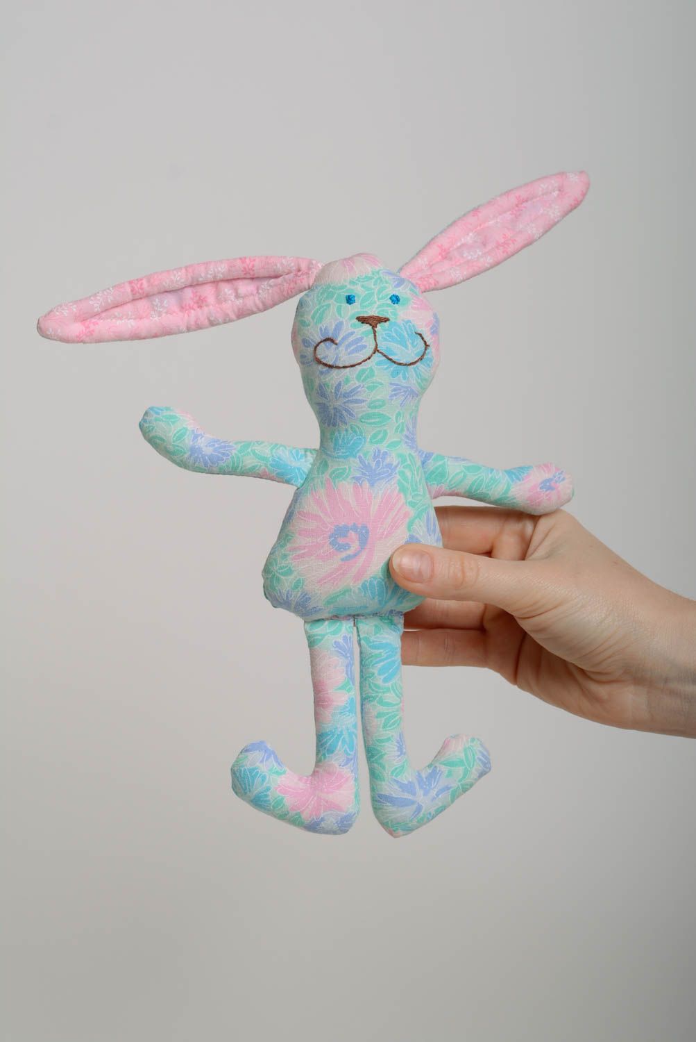 Colorful funny handmade fabric soft toy hare for children photo 5