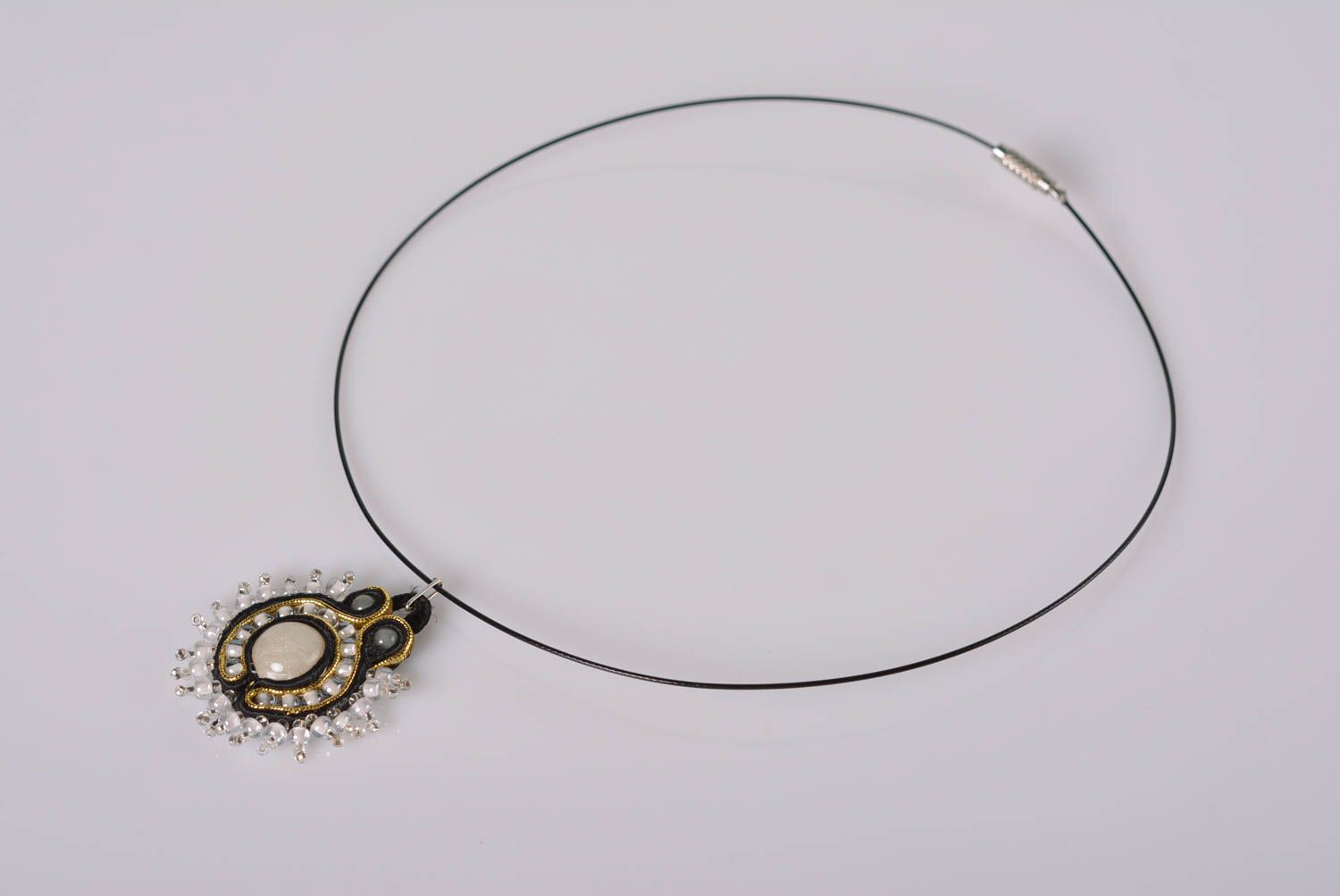Handmade soutache pendant embroidered beautiful pendant stylish elegant jewelry photo 1