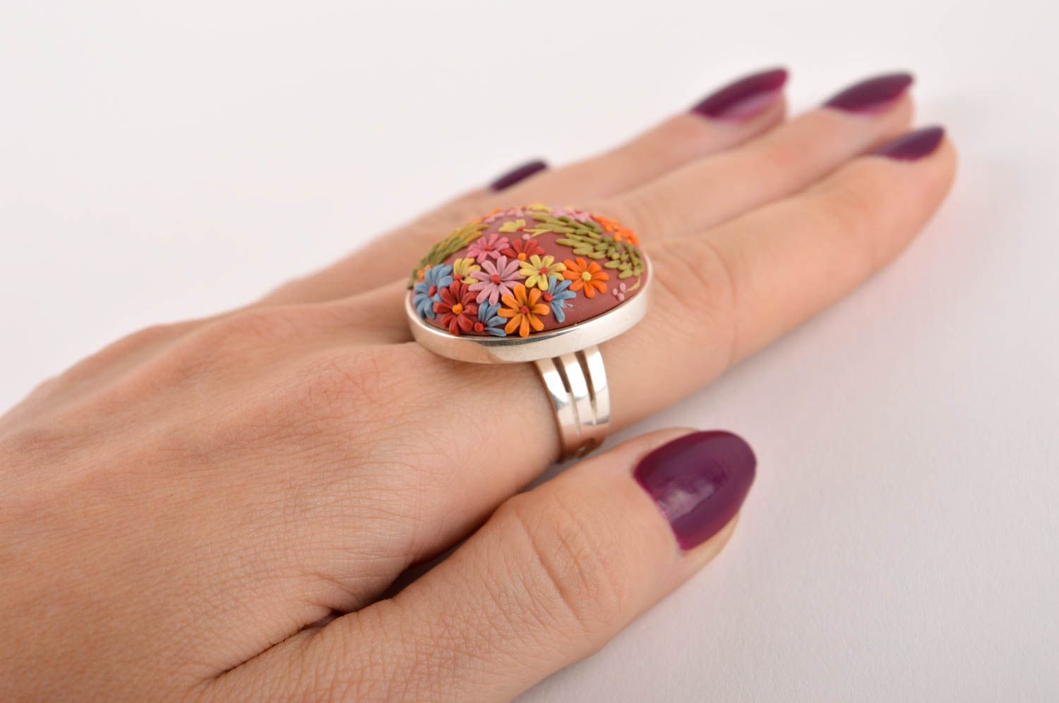 Handmade ring designer accessory unusual jewelry gift for women clay jewelry photo 5