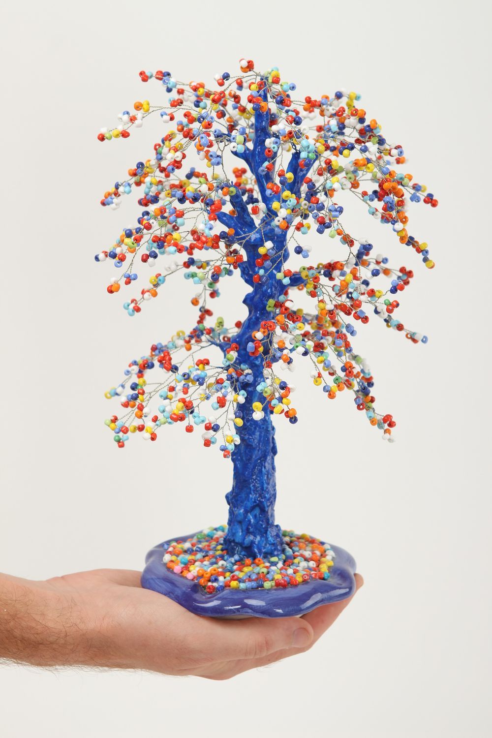 Дерево из бисера ручной работы декоративное дерево настольный декор красивый фото 5