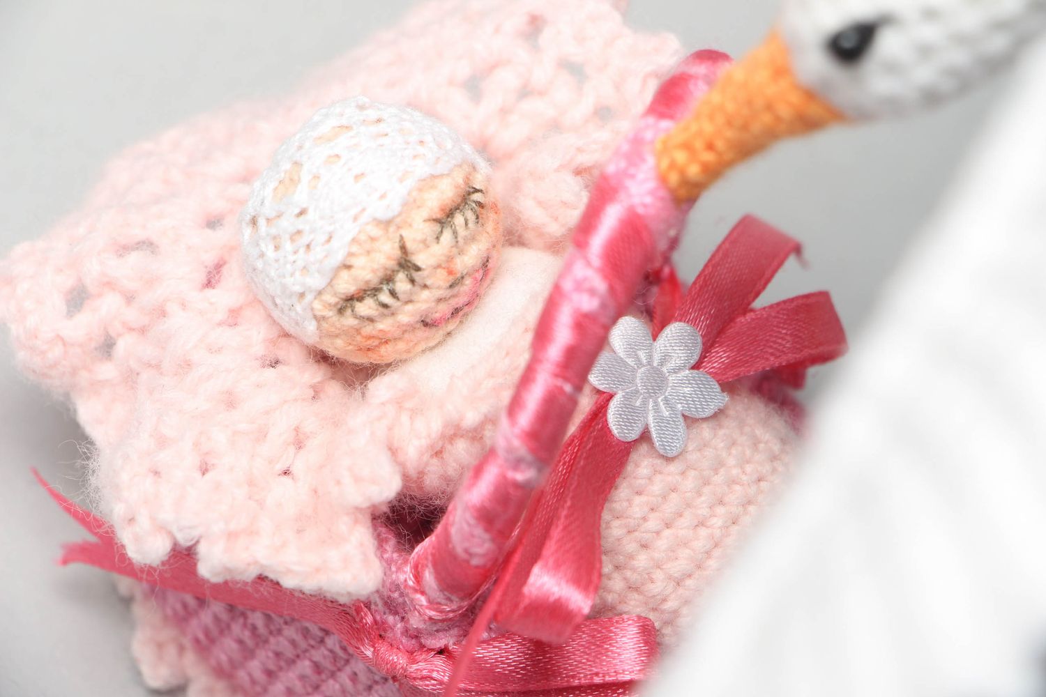 Small crochet toy Stork with Child photo 2