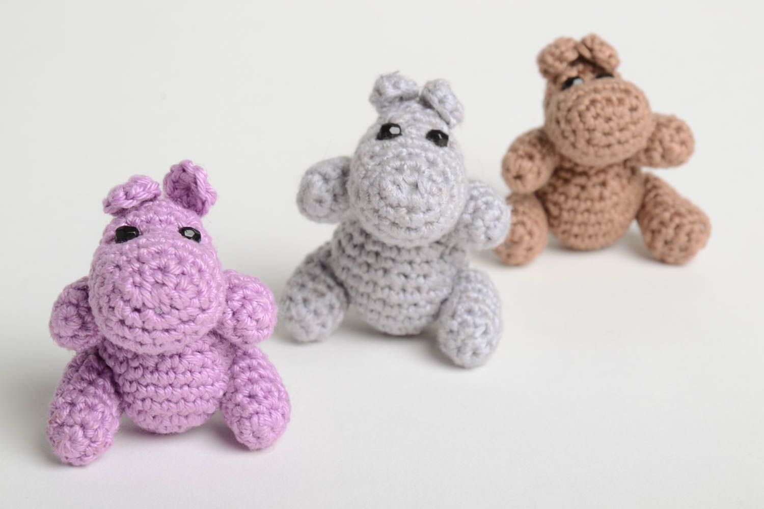 Peluches faites main Jouets au crochet hippopotames 3 pièces Cadeau enfant photo 5