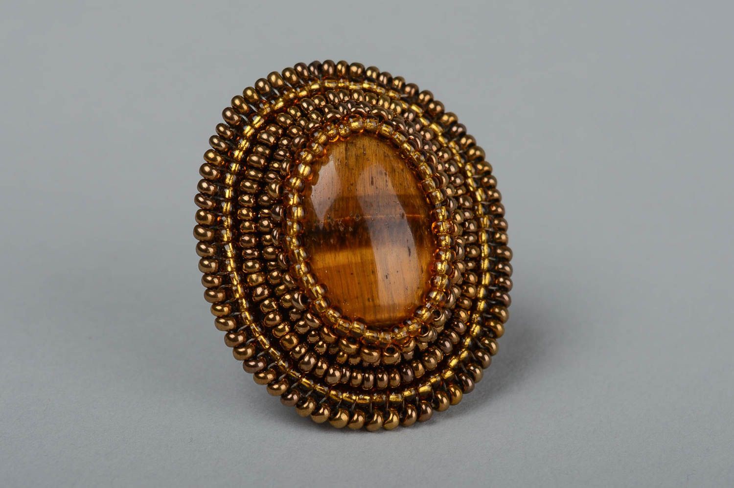 Handmade tiger eye brooch designer brooches seed bead brooches for women photo 2