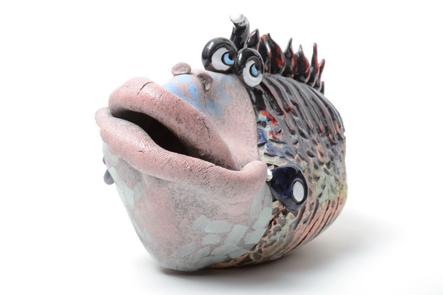 Large handmade ceramic figurine of fish painted with pigments for interior decor photo 2