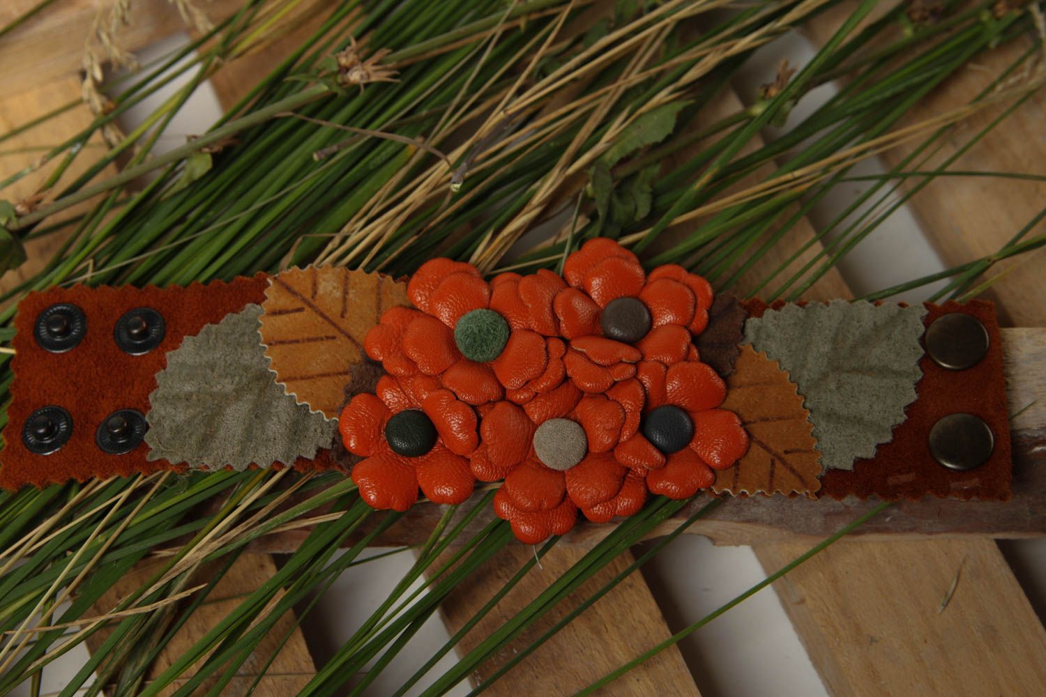 Handmade breites Lederarmband Armband textil Schmuck für Frauen orange foto 1