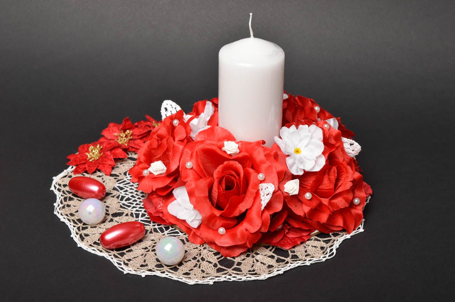 Свеча ручной работы свеча на свадьбу с цветами свеча свадебная Красные розы фото 1