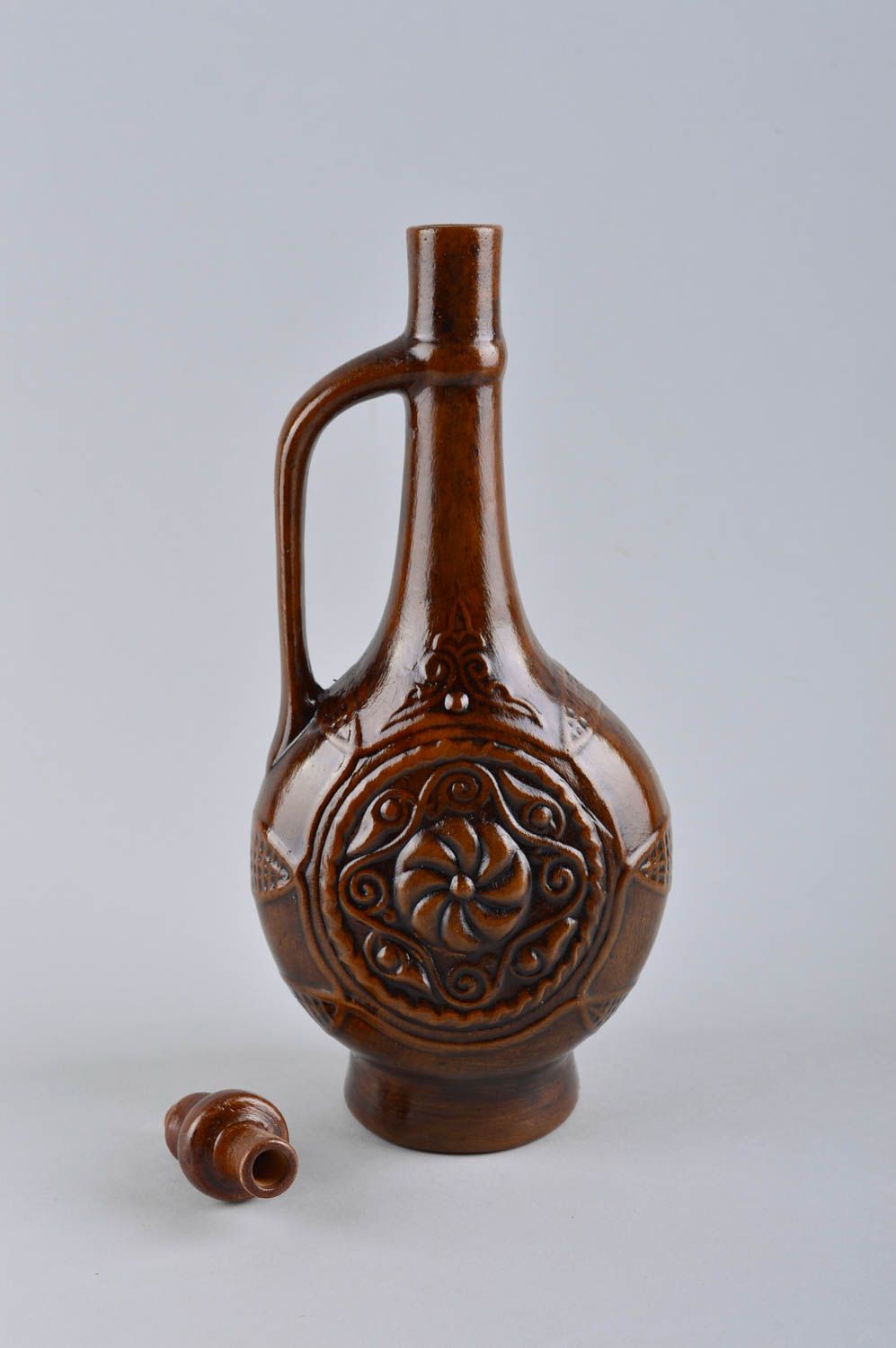 20 oz ceramic wine decanter with handle and lid in dark brown color and long neck 1 lb photo 5