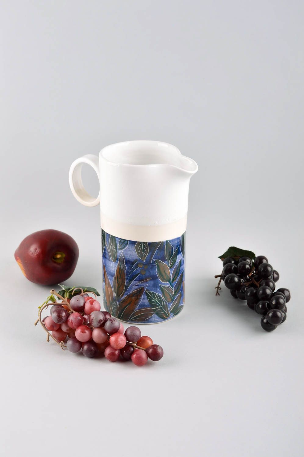 Handmade Keramik Karaffe Küchen Zubehör Krug aus Ton mit Muster bemalt foto 1
