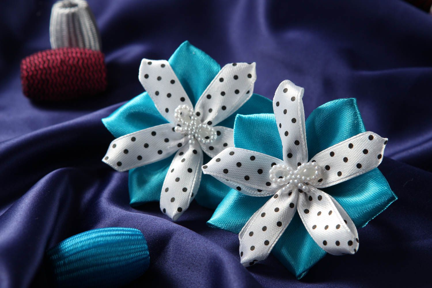 Handmade hair ties kids accessories kanzashi flowers gifts for baby girl photo 1