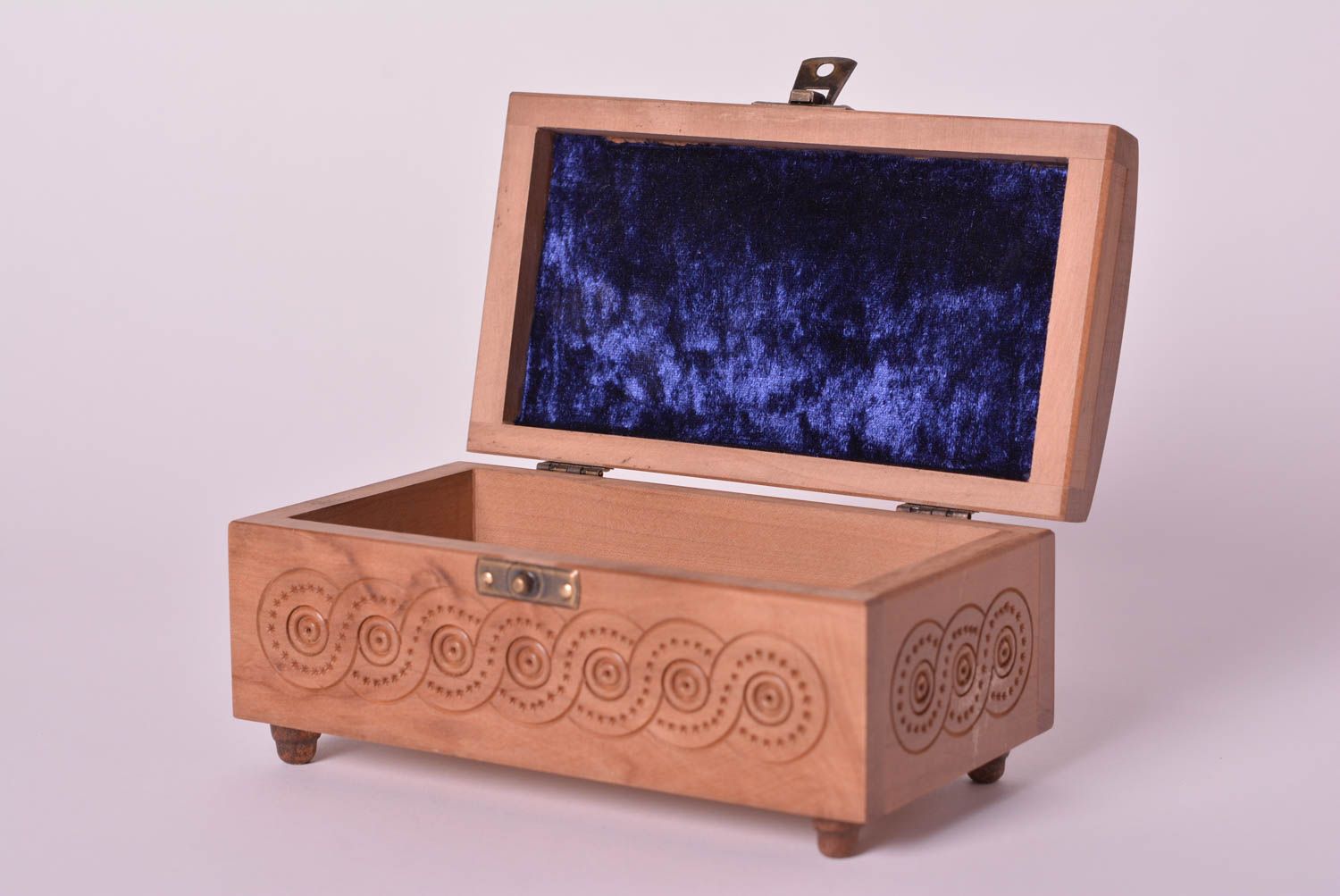 Scatola di legno fatta a mano cofanetto intagliato scrigno per gioielli foto 2