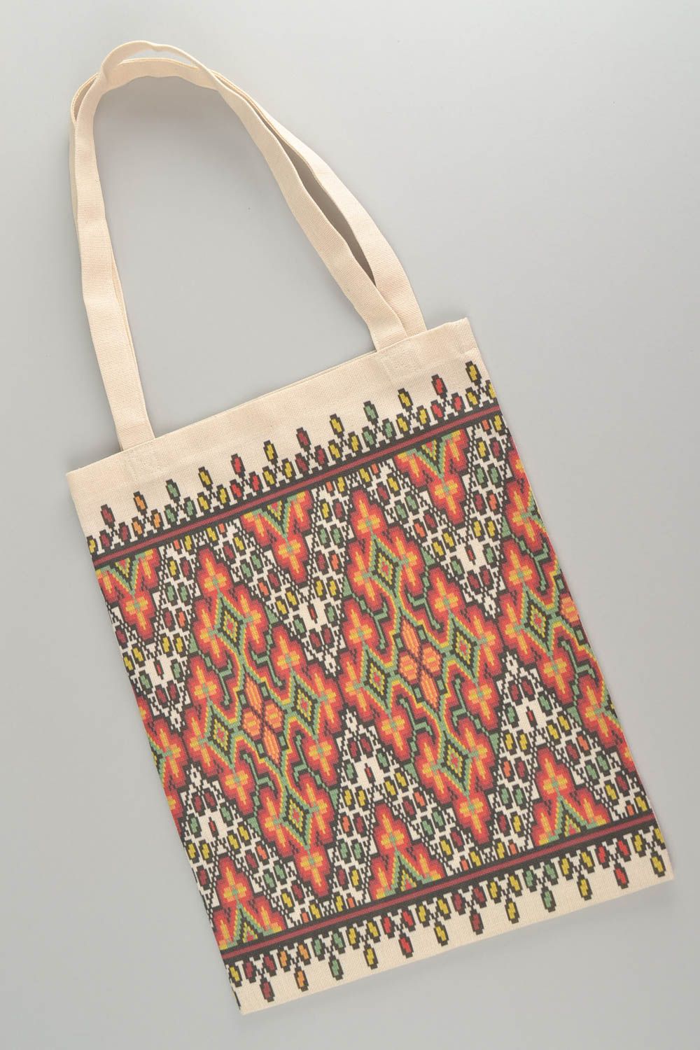 Handmade stylish beautiful textile bright bag with long handles with print photo 3