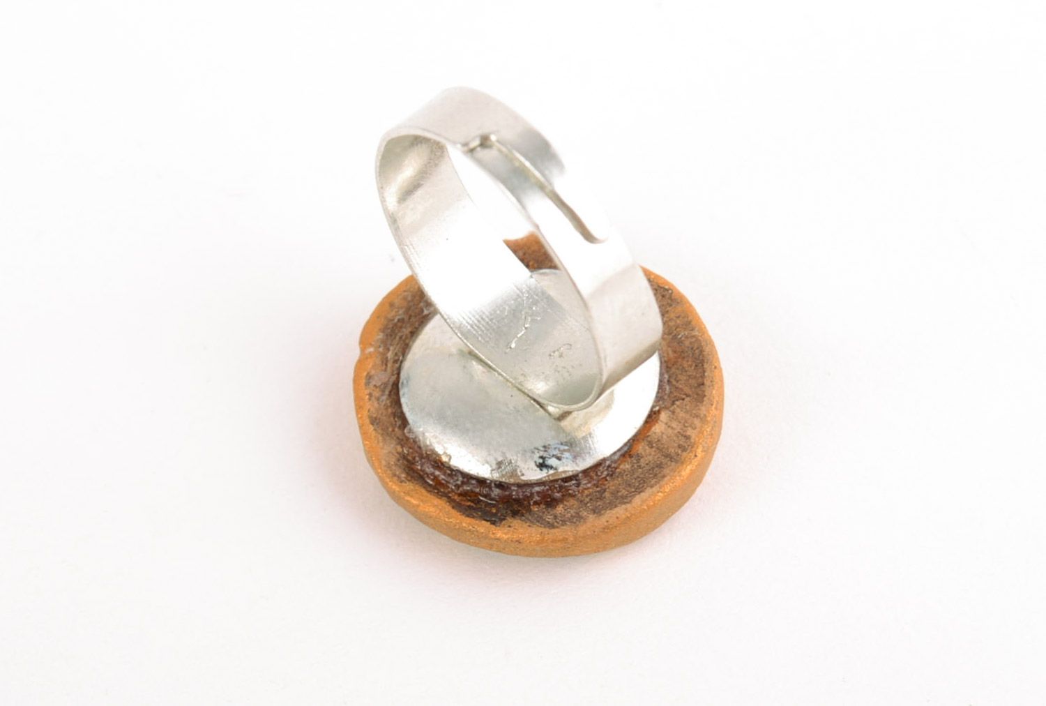Origineller bemalter Schmuck Ring handmade aus Ton für Damen foto 3