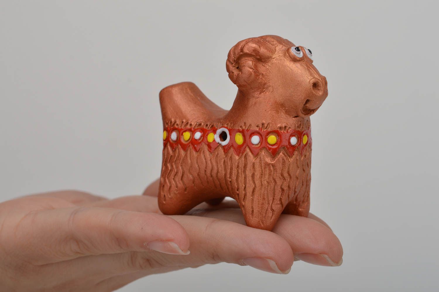Unusual handmade designer clay penny whistle folk toy Lamb in ethnic style photo 3