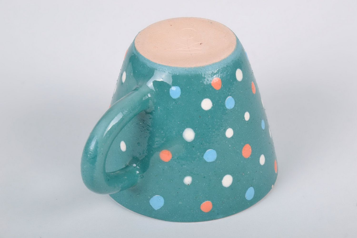 Turquoise porcelain cup with multi-colored dots photo 2