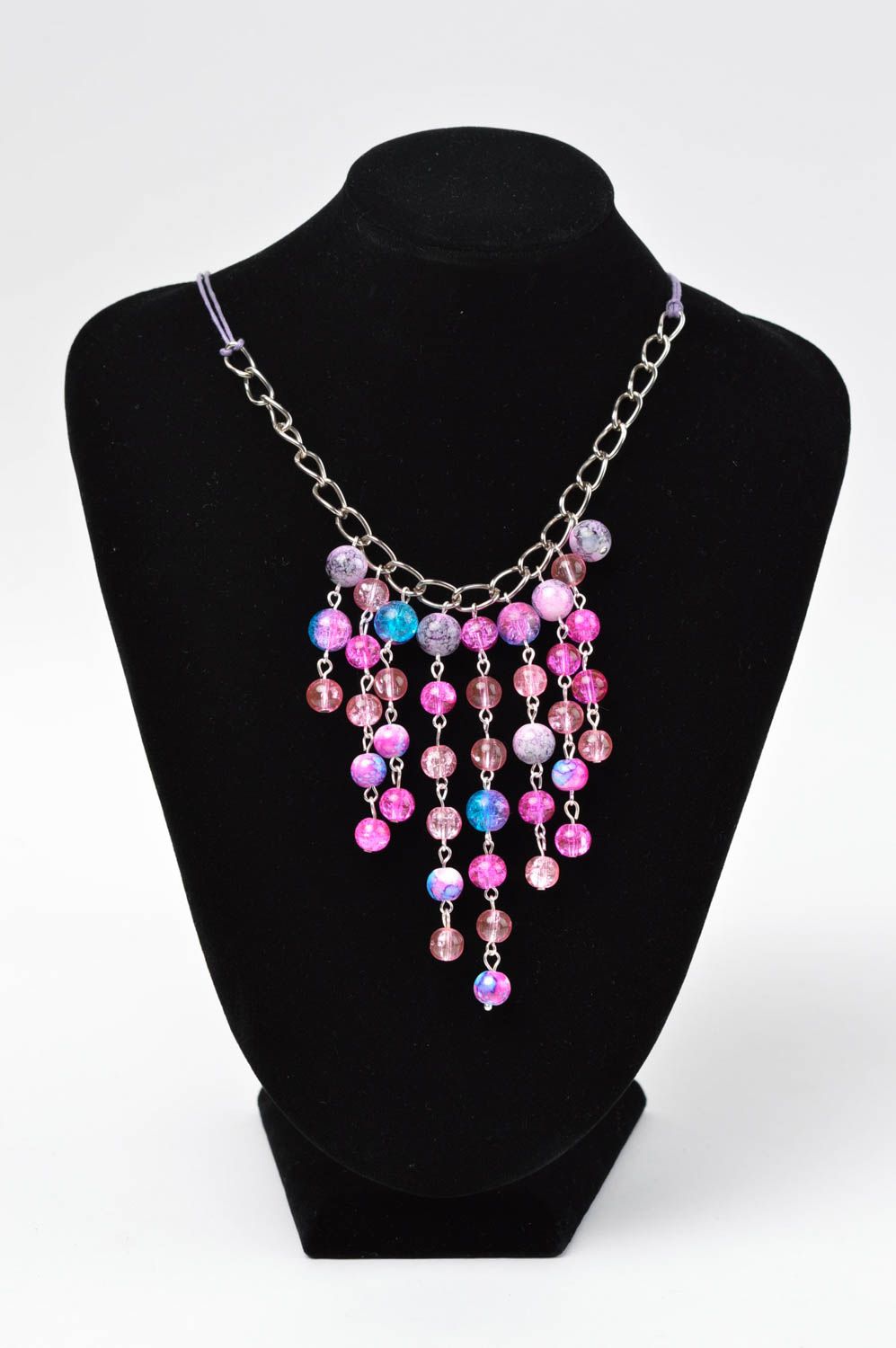 Collier en perles fantaisie Bijou fait main rose métallique Cadeau pour femme photo 1