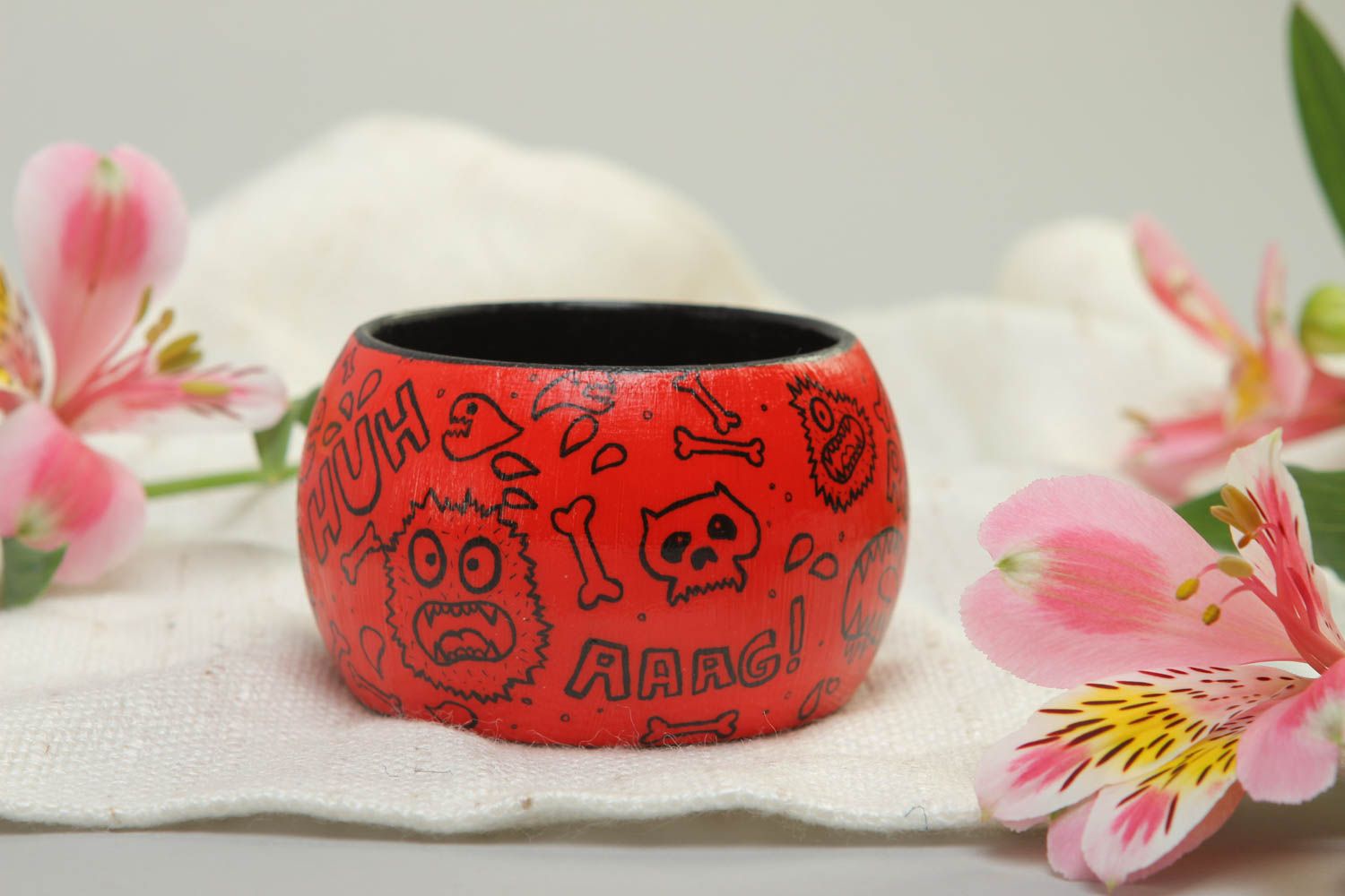 Handmade wrist bracelet accessories made of wood red painted bracelet girl gift photo 2