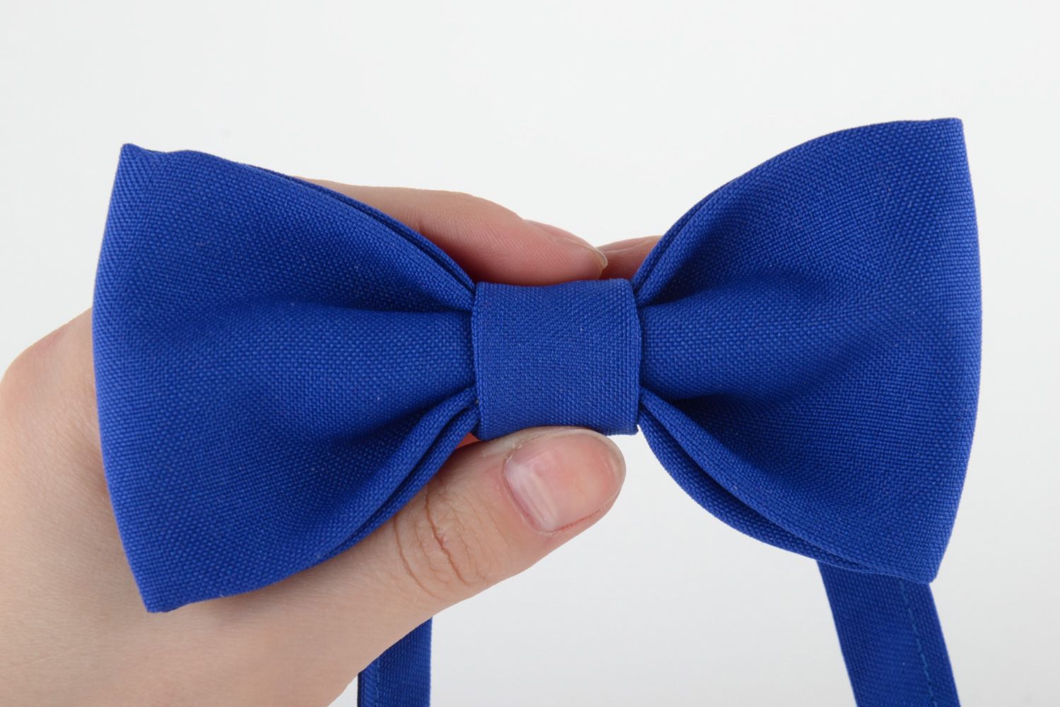 Festive handmade bow tie sewn of bright blue costume fabric for stylish men photo 5