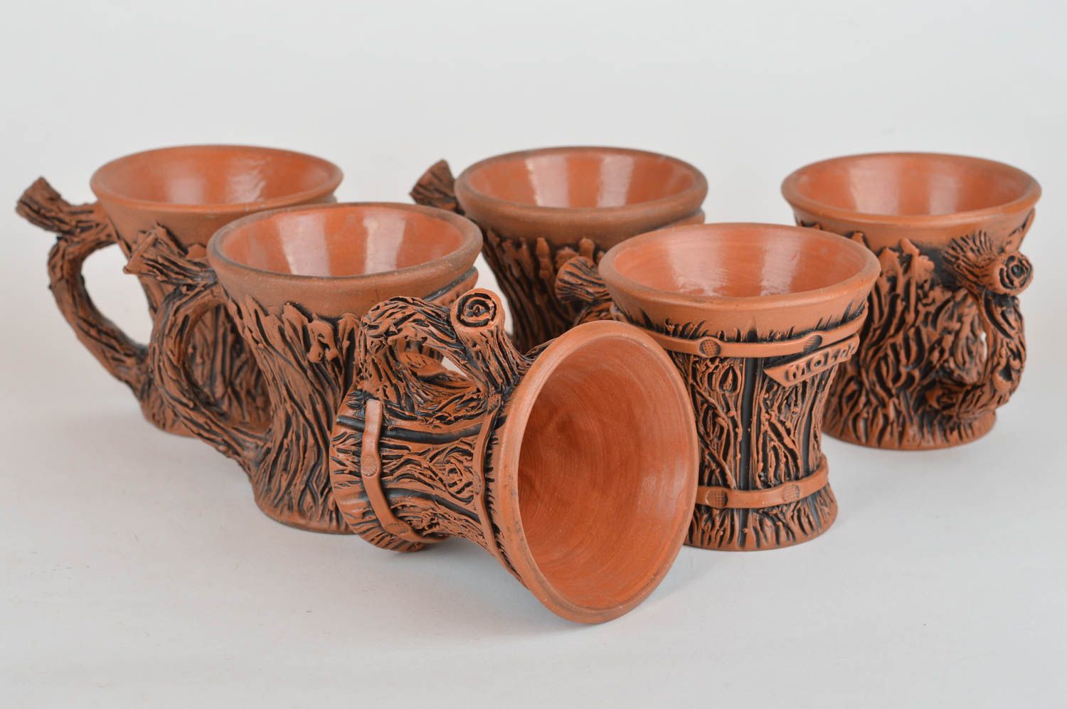 Tazas cerámicas para café hechas a mano marrones originales juego de 6 piezas foto 2