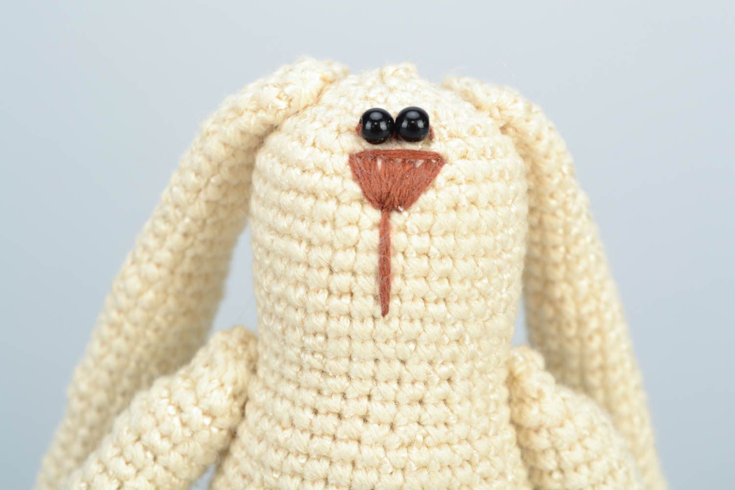 Beige nice handmade crochet soft toy hare with long ears  photo 4