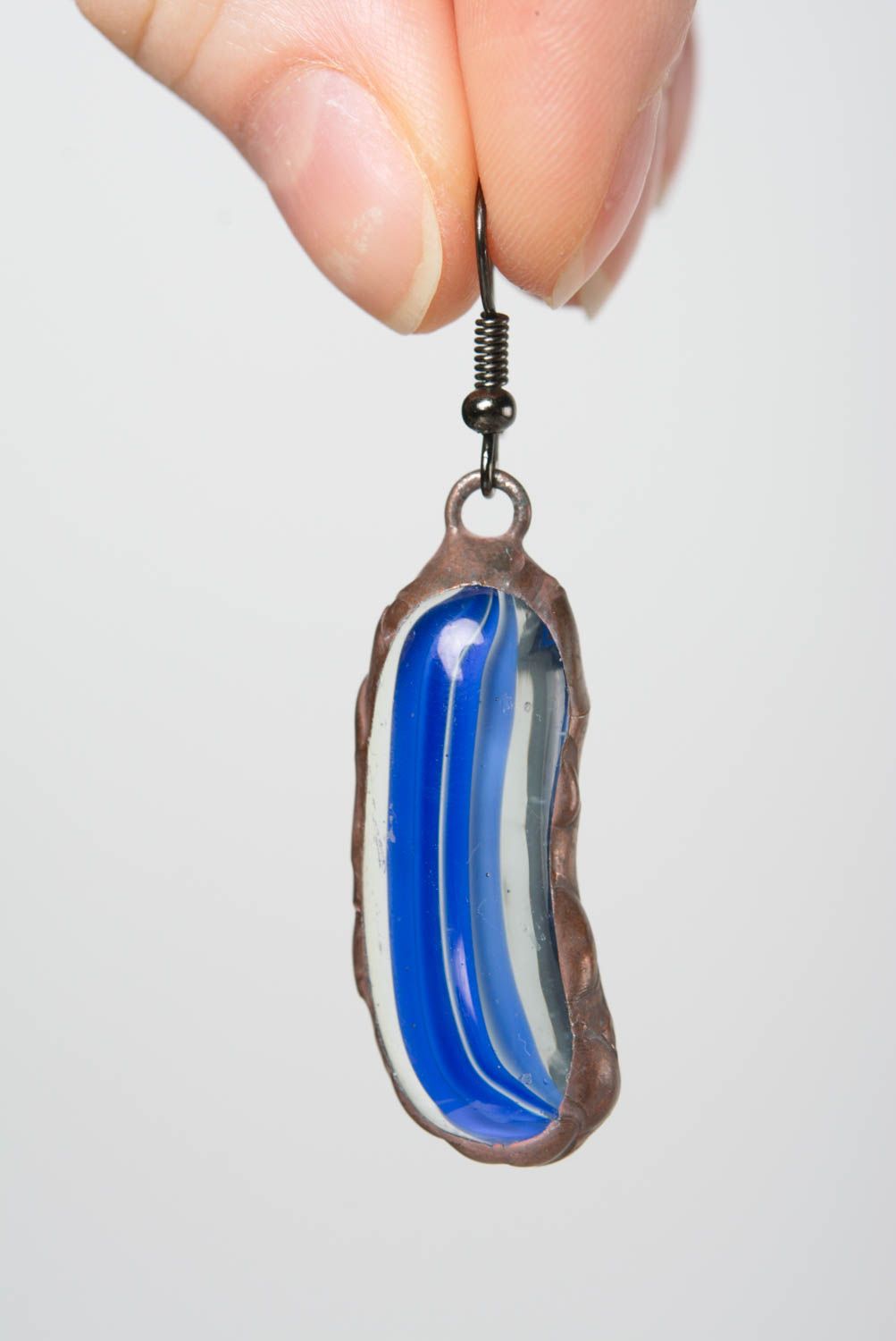 Beautiful handmade designer blue unusual earrings made of glass and metal photo 3