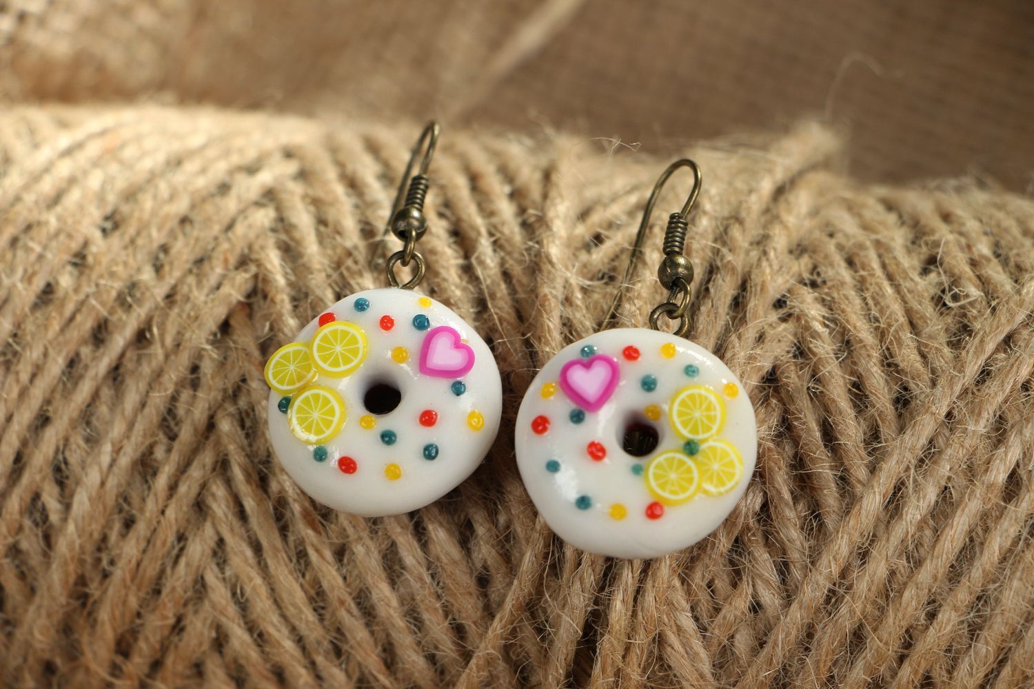 Earrings made of polymer clay Doughnuts photo 3