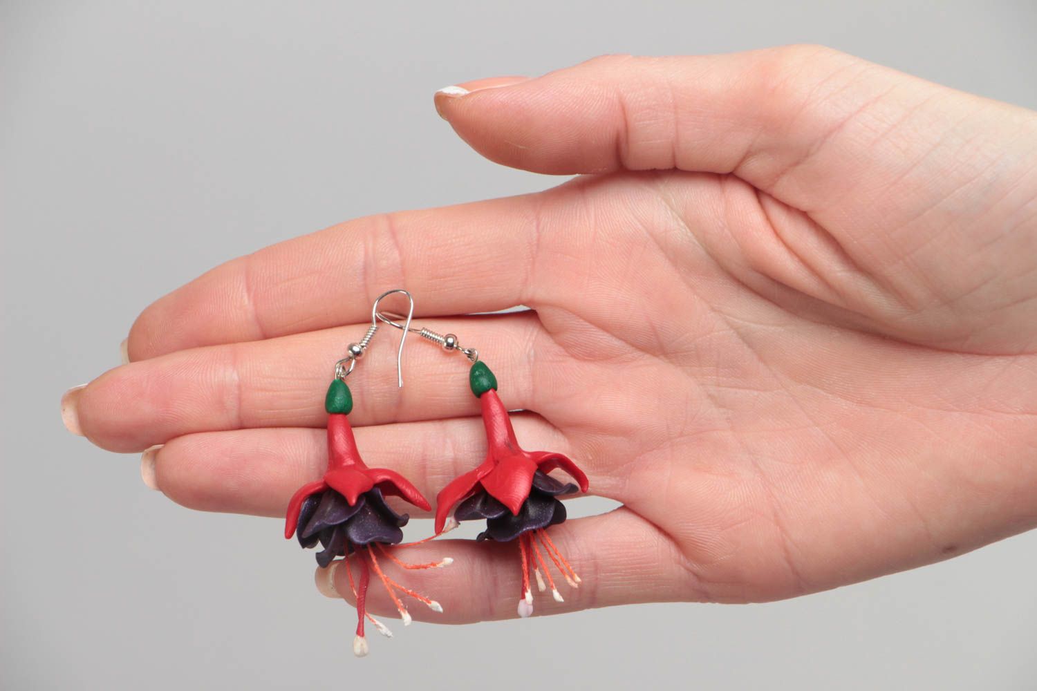Earrings in dark colors made of polymer clay handmade beautiful accessory photo 5
