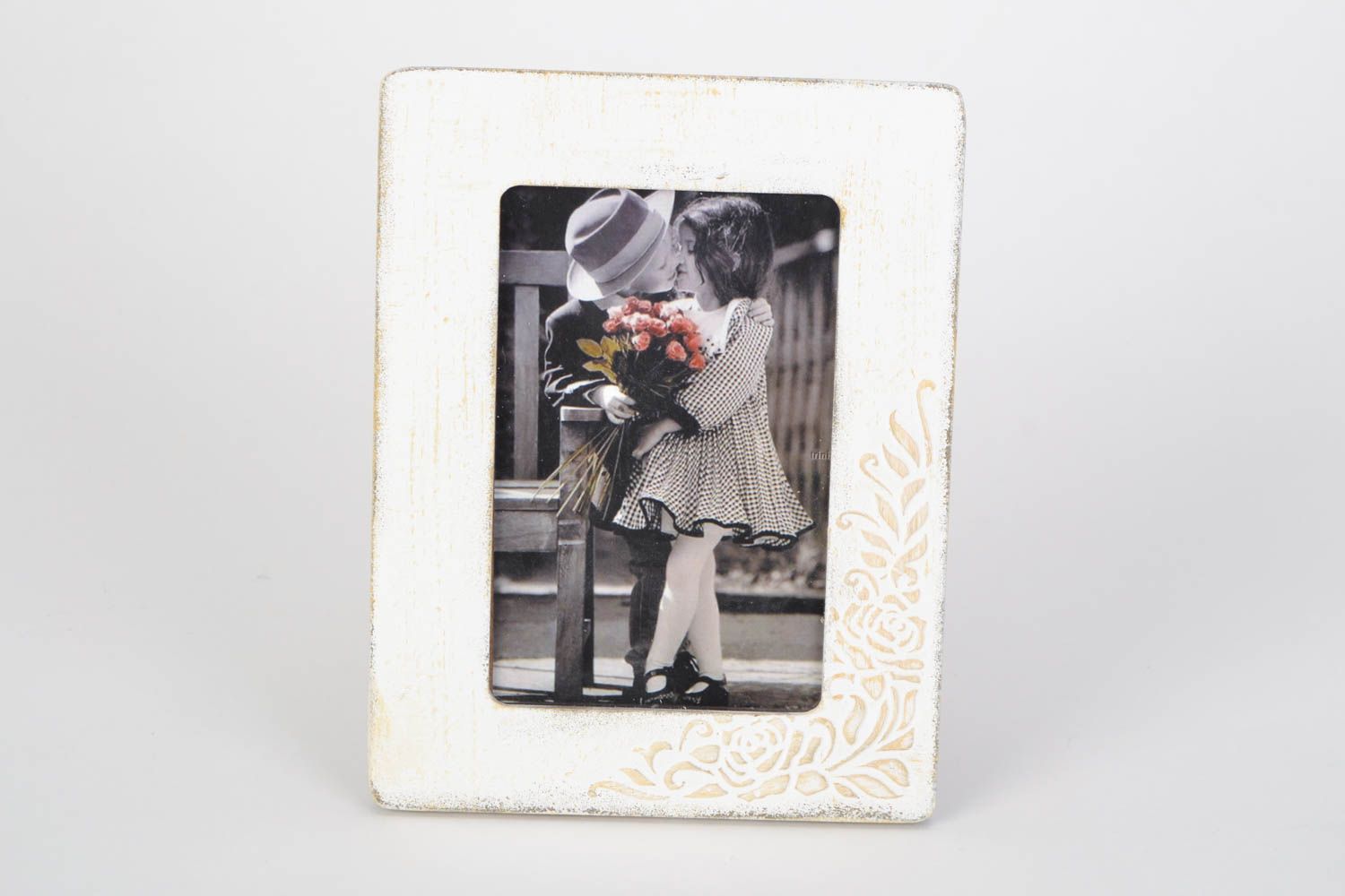 Beautiful unusual handmade photo frame with relief pattern of light color 1015  photo 3