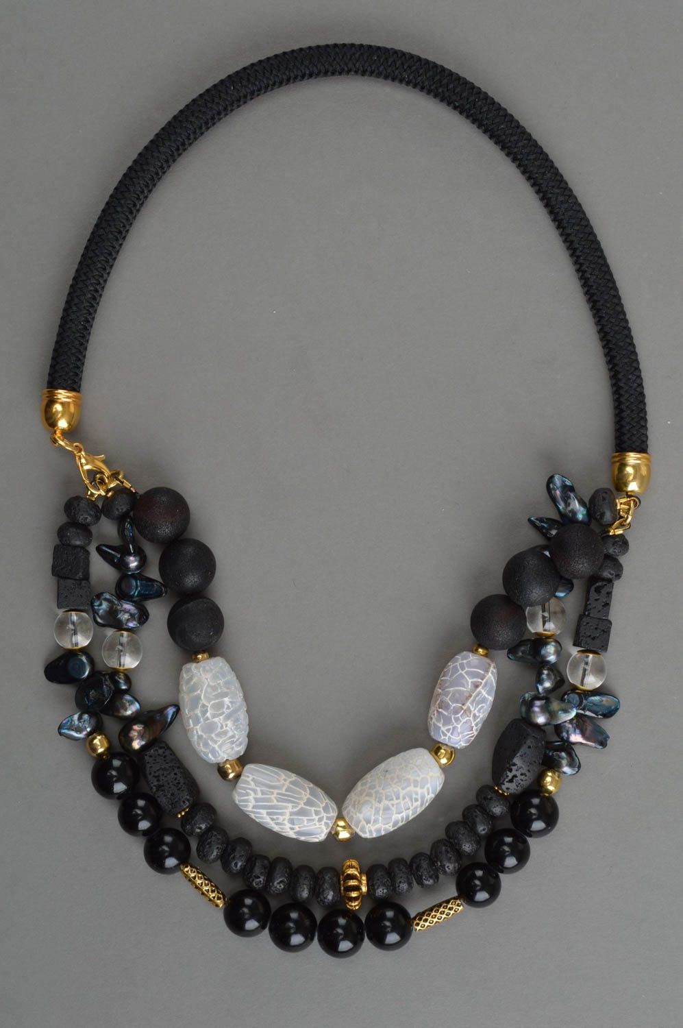 Handmade stone necklace lava beads stylish jewelry womens accessories photo 2