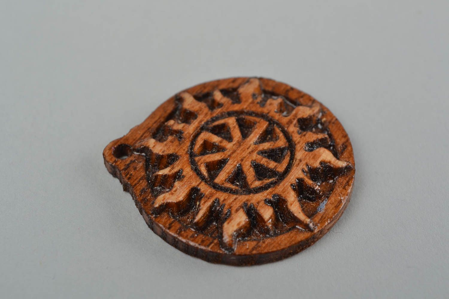 Small handmade next to skin painted ash wood Slavic amulet pendant Kolovrat photo 4