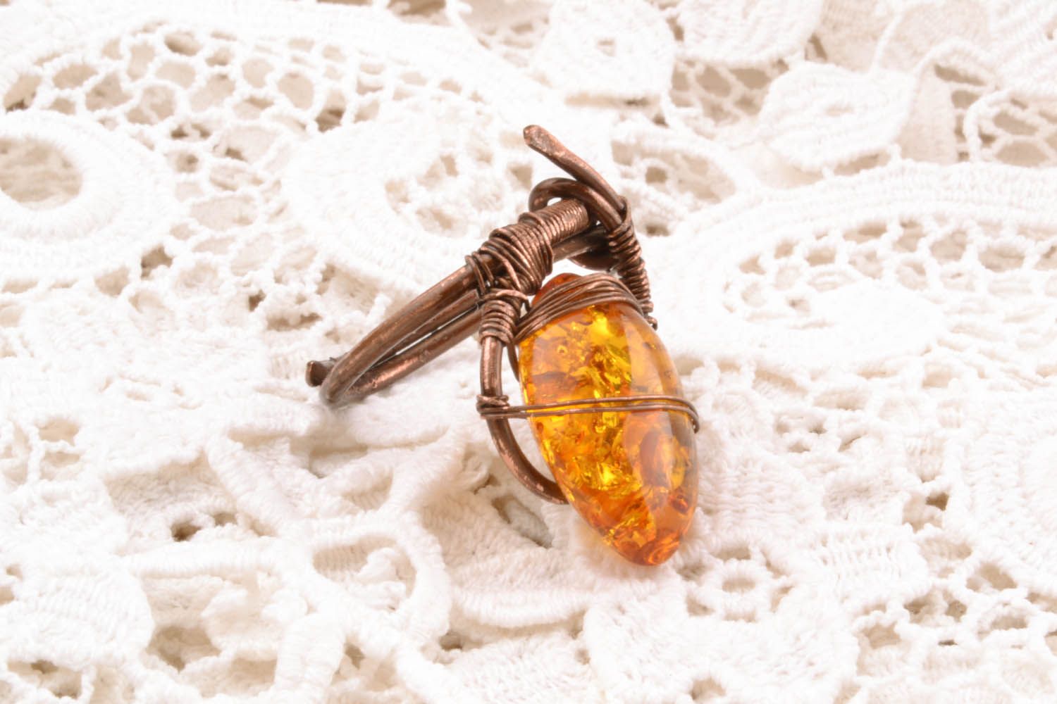 Copper ring with amber photo 5