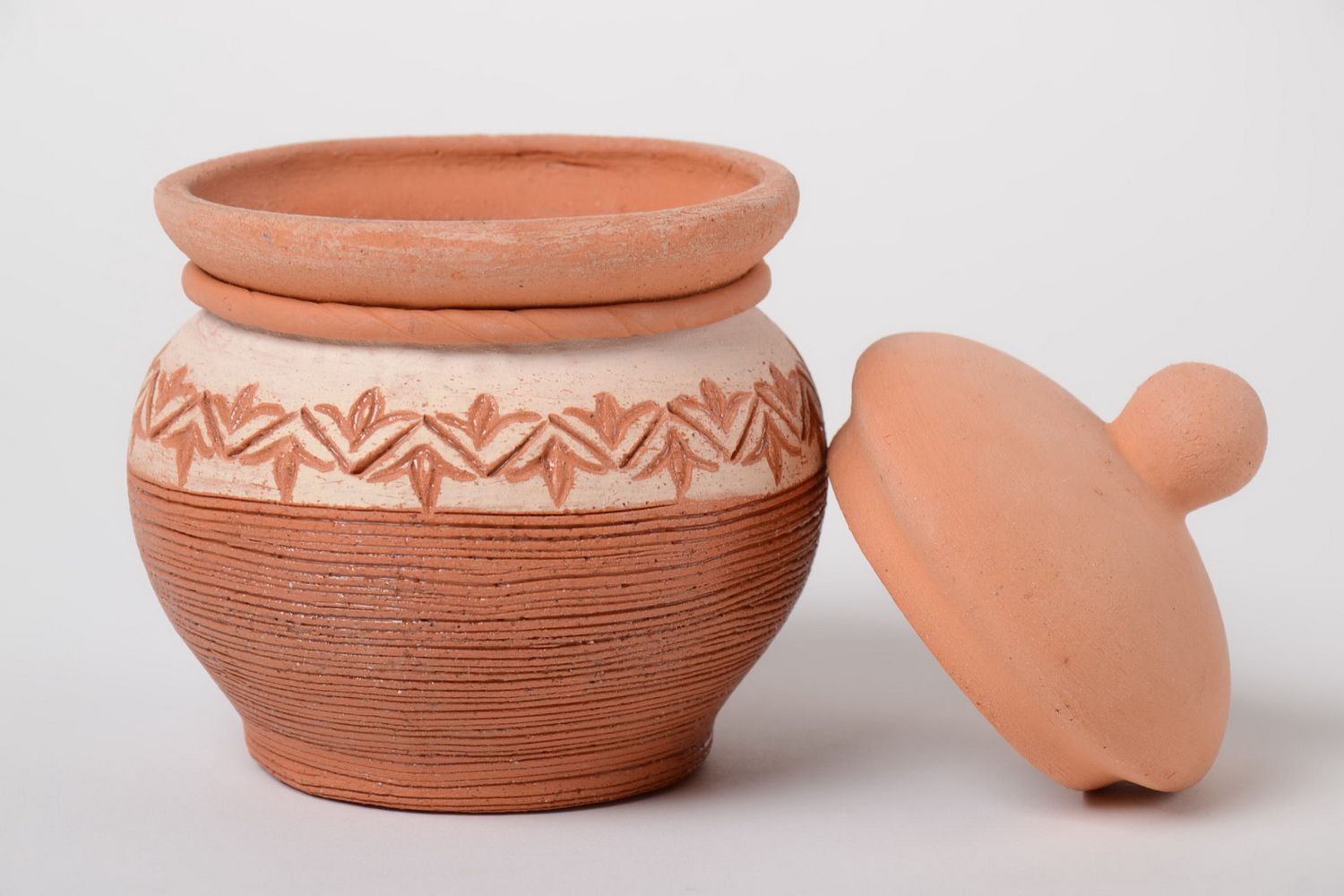 Handmade painted ceramic sugar bowl clay pot with lid ceramic kitchenware photo 4