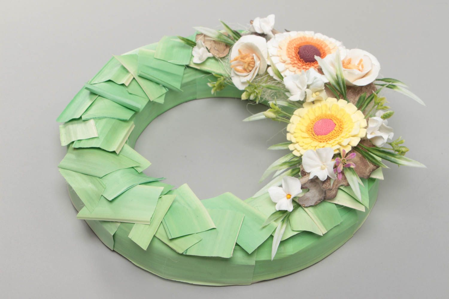 Beautiful handmade designer polymer clay flower door wreath for home decor photo 4