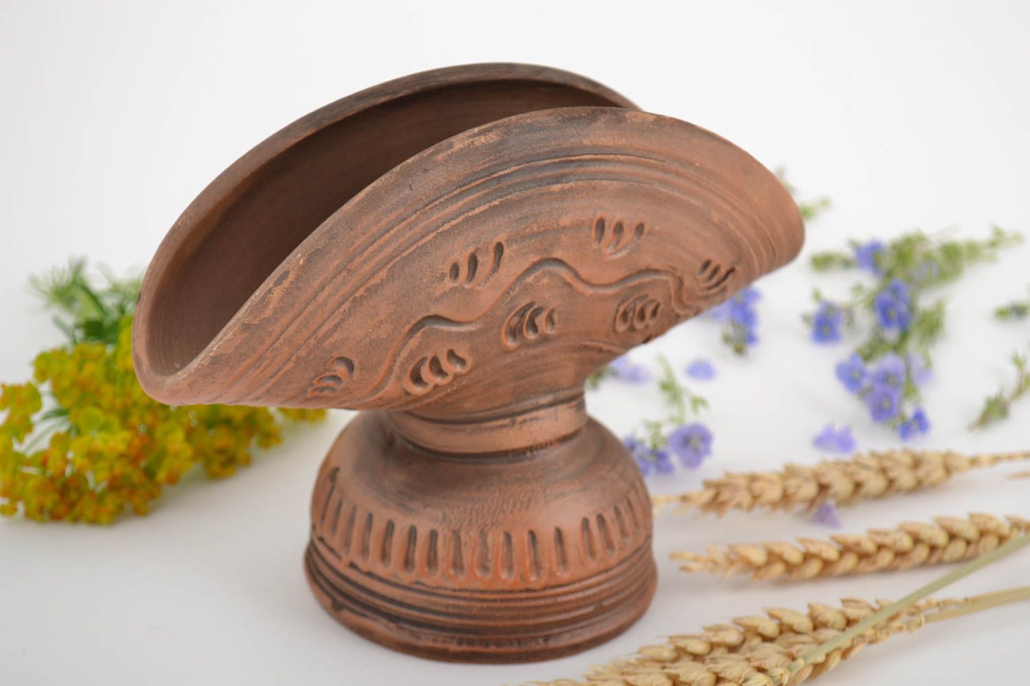 Beautiful designer handmade clay napkin holder with carved patterns photo 1