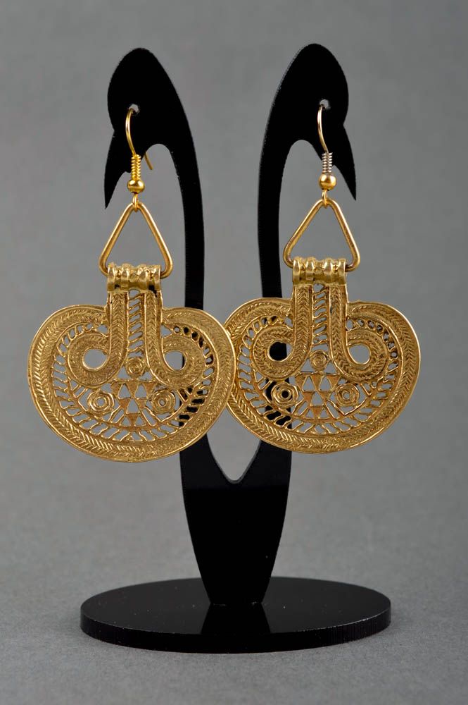 Handmade metal earrings dangling earrings stylish designer accessories photo 1