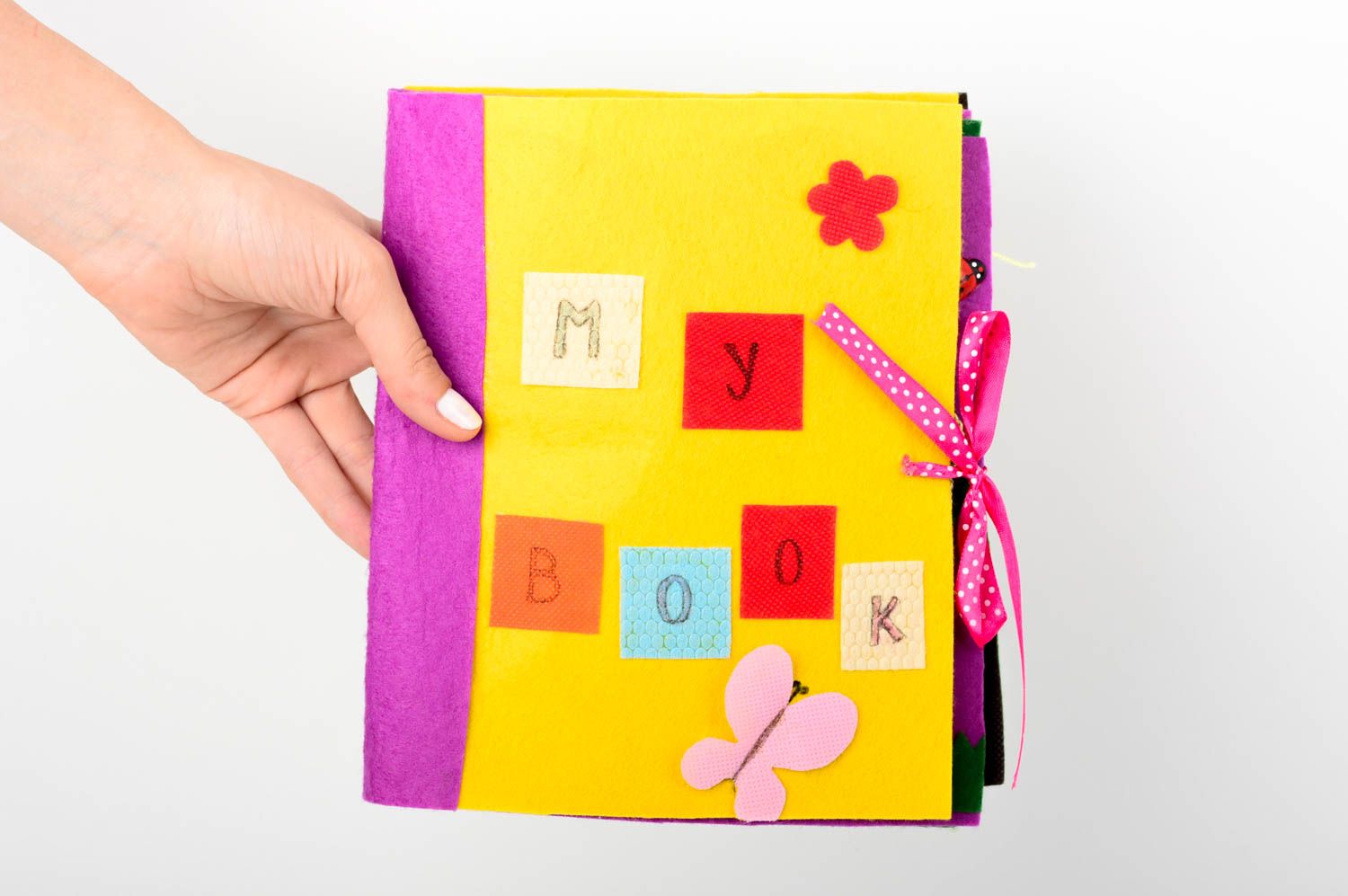 Baby Buch handmade Stoff Buch Geschenk für Kind Spielzeug für Kleinkind grell foto 2