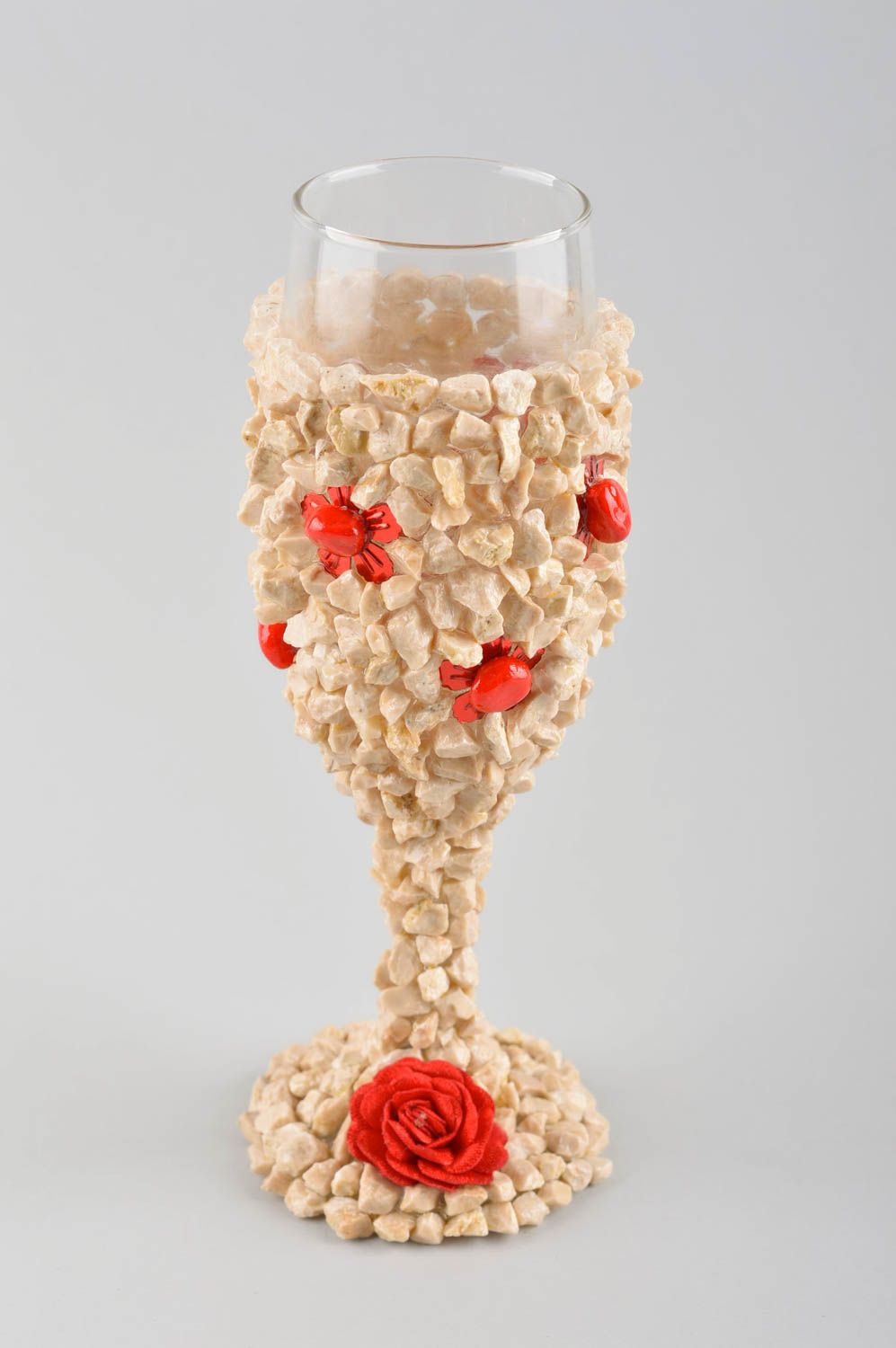 Copa de cristal hecha a mano con flores rojas detalle de boda regalo original foto 2