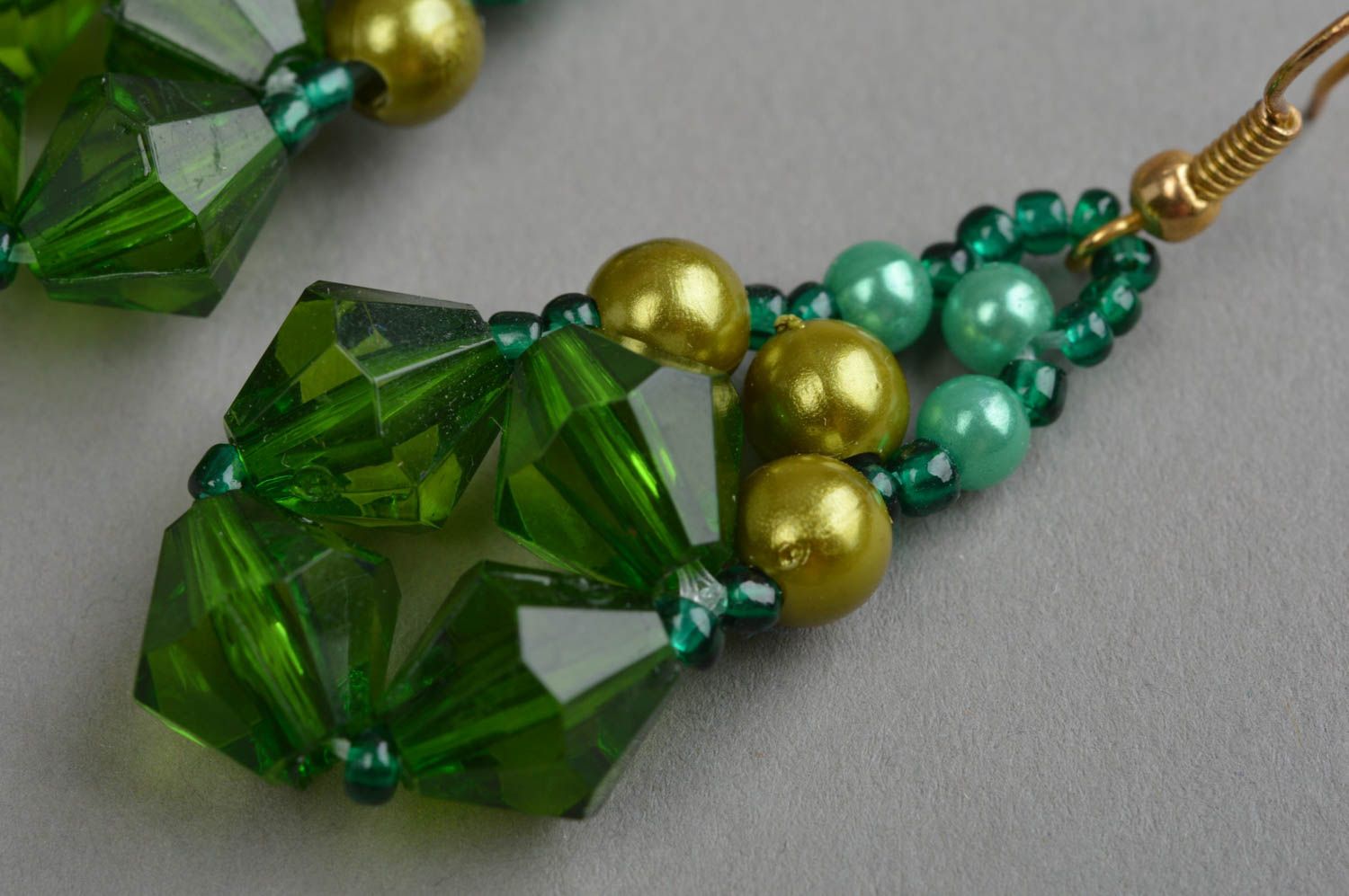 Handmade green drop earrings unique beaded jewelry present for girlfriend photo 5