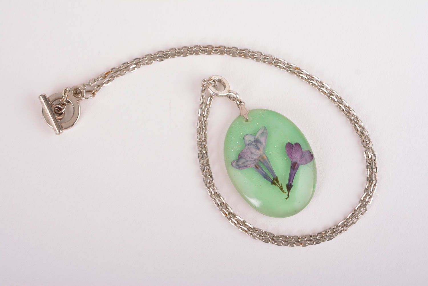 Unusual handmade epoxy pendant neck pendant on chain botanical jewelry photo 2