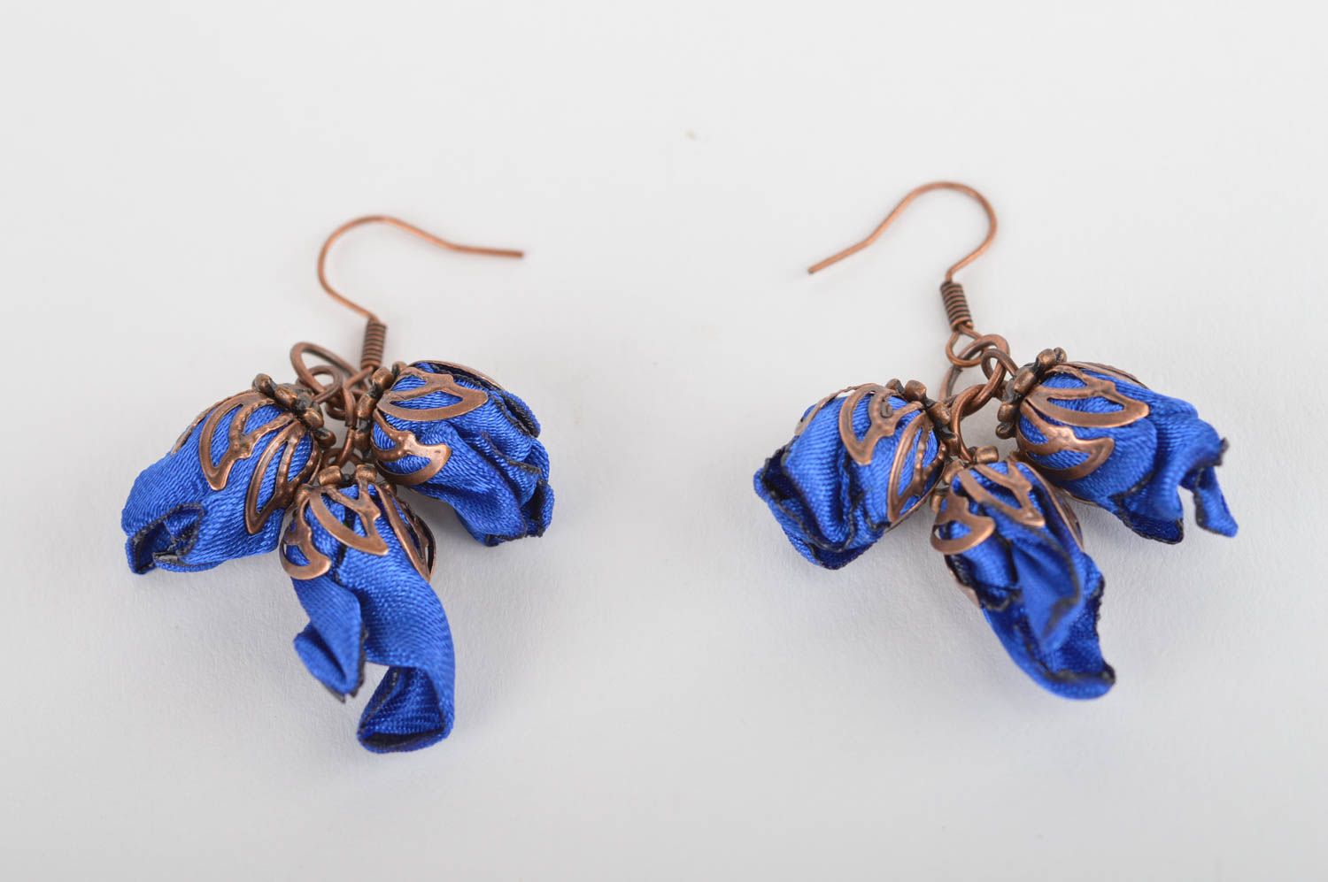 Textile flower earrings beautiful earrings with charms handmade jewelry photo 5