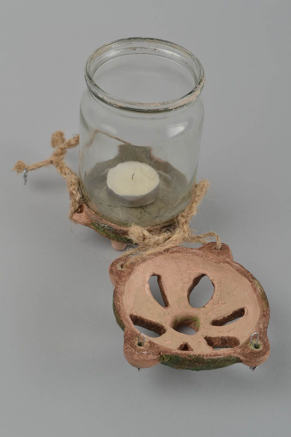Deko Kerzenhalter handgefertigt Teelichthalter aus Ton Kerzenhalter Keramik  foto 3