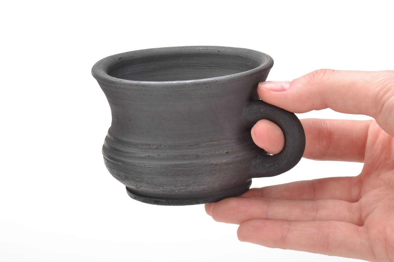 Espresso coffee black natural lead-free clay cup with handle in ancient style 0,26 lb photo 5