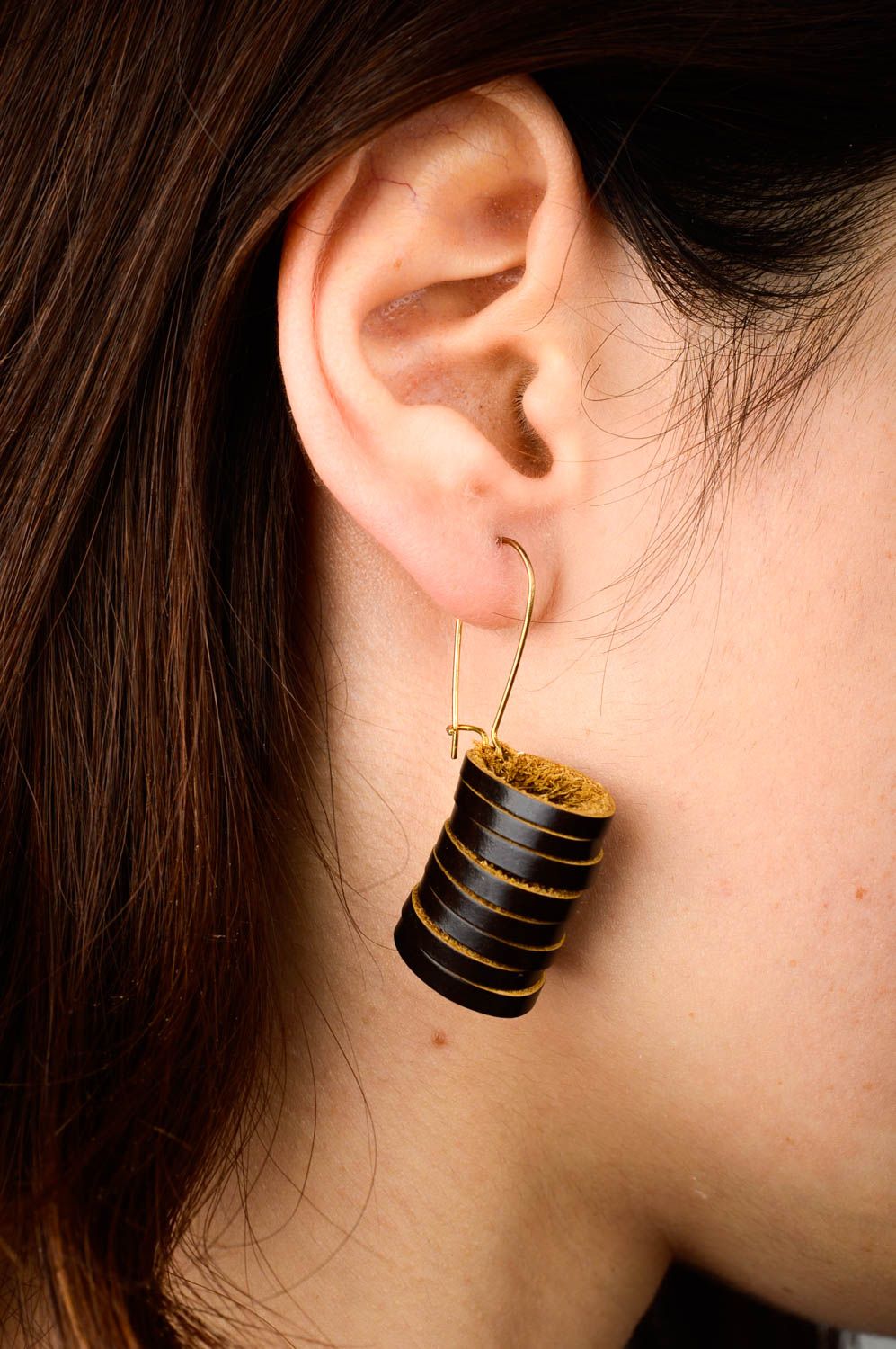 Handgefertigt Leder Ohrringe Damen Schmuck Accessoire für Frauen massiv foto 2