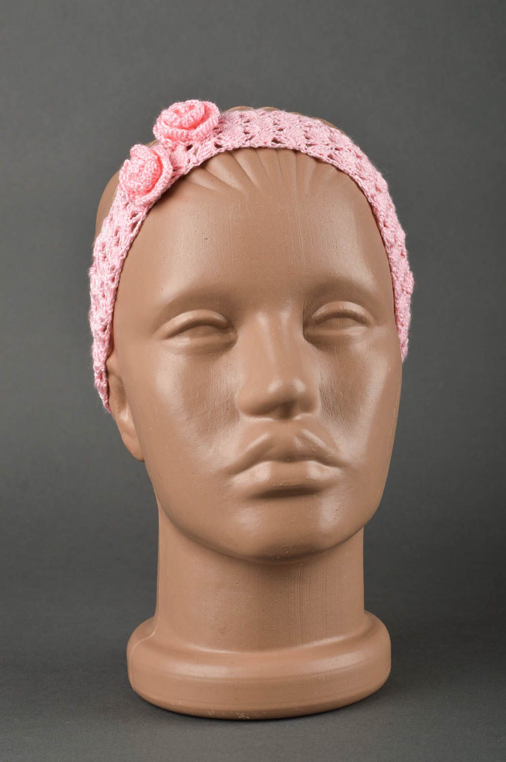 Banda para el cabello hecha a mano rosa regalo para niñas accesorio tejido foto 1