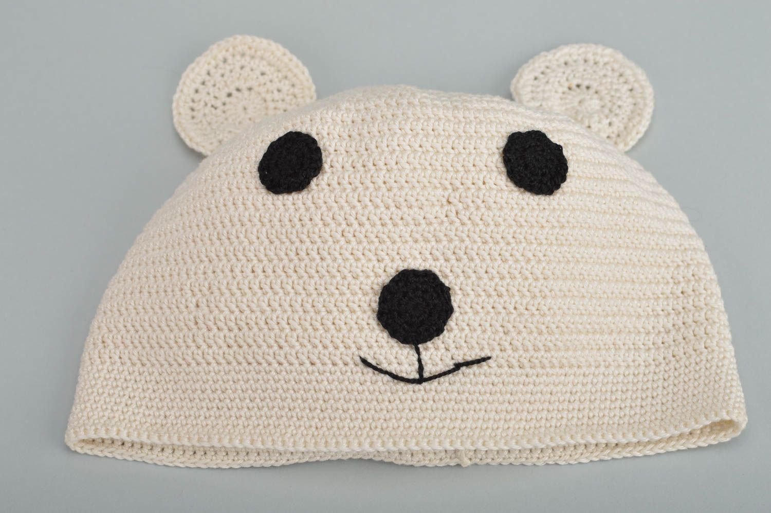 Детская шапка ручной вязки в виде мишки с ушками для девочек и мальчиков фото 2