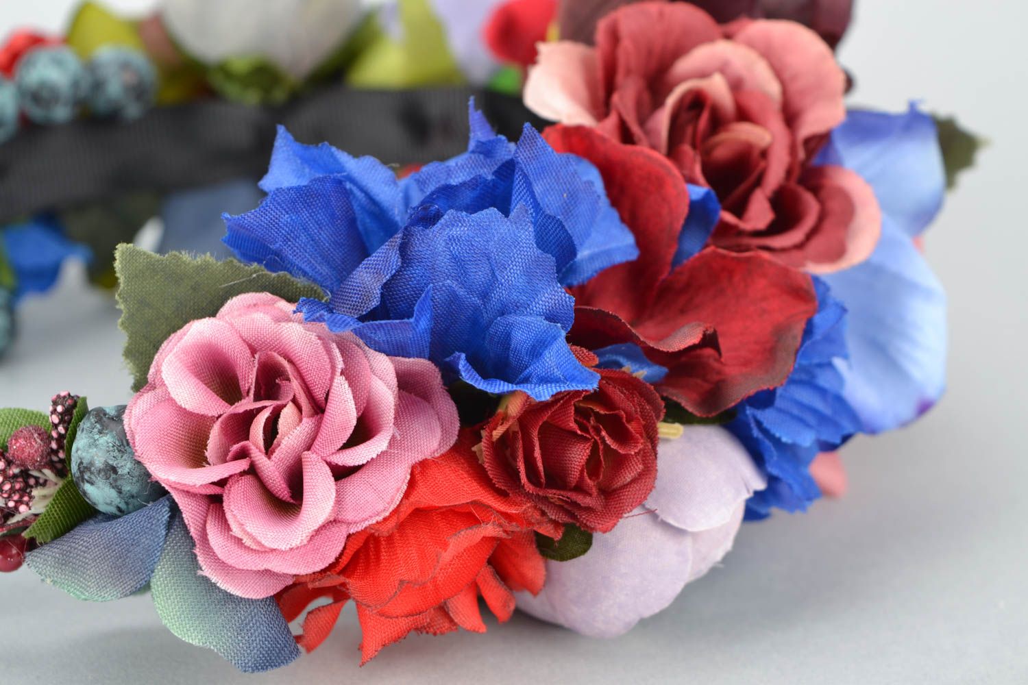 Unusual headband with artificial flowers Red Rose photo 4