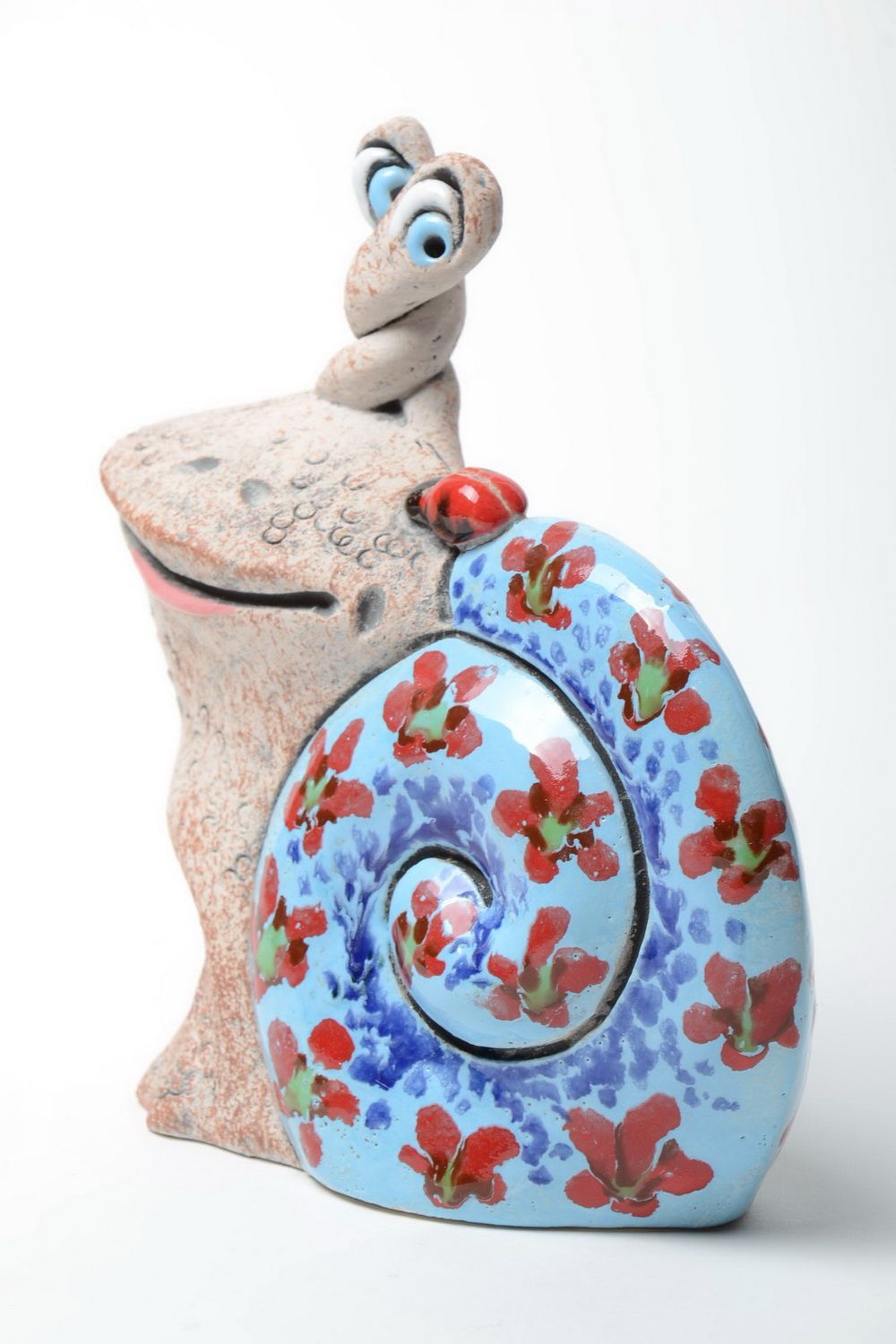 Handmade semi porcelain painted with pigments figured money box Blue snail photo 5